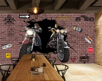 Vlastné foto nástennú maľbu, tapety 3d motocyklový jazdec prerazí tehlovej steny ručne maľované znaky ktv pozadí na stenu