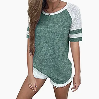 Novo Ženy T-shirt Kontrast Voľné-Krátke rukávy Okrúhle Krčný Topy Letné Beach tričko ženy košele plus veľkosť ženy