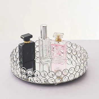 Strieborné Okrúhle Zrkadlo Dekoratívnej Kozmetiky Úložný Box Zásobník, Svadobné Domáce Dekorácie Rack