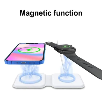 2 v 1 Skladacia Bezdrôtové Nabíjanie Pad Qi 15W Magnet Rýchlo Nabíjačka Pad Pre iPhone QI štandard Pre Airpods Na hodinky