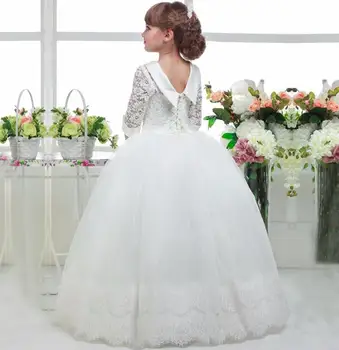 Šaty Prvé Sväté Prijímanie-Šaty Flower Girl Dress 2019 Svadba-Kaskádové Strany Biele Čipky