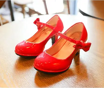 Dievčatá, deti topánky fashion dievčatá červená Ružová Princezná topánky Malé vysokým podpätkom študentské Party detské kožené topánky, veľkosť 26-35