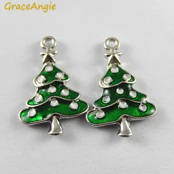 10PCS Zelená Smalt Malý Vianočný Stromček Charms Veľkoobchod Vianočné Deco Ručné Remeslá Náhrdelník Prívesok Príslušenstvo Šperky