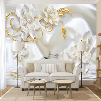 Beibehang Tapety vlastné obývacia izba, spálňa 3D troch-dimenzionální hodváb úľavu pearl šperky kvet jednoduché nástenná maľba pozadia