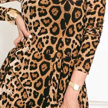 Hot Predaj Šaty Klasické Jemné Textúry Módne Leopard Tlač Ženy Dlhý Rukáv V Krku Sexy O-Krku Jar Jeseň Šaty