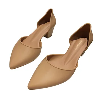 Jednoduchý Dizajn Lete Jelly Topánky Ženy Ukázal Prst Sandále Silné Päty 2021 Nové Ženské Bežné Ol Čerpadlá Špicaté Topánky Sandále