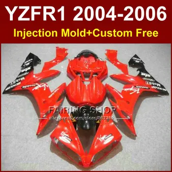 Vlastné Vstrekovacie ABS plast pôvodné horské nastaviť pre YAMAH R1 2004 2005 2006 YZFR1 04 05 06 YZF1000 veľké červené telo časti kapotáže