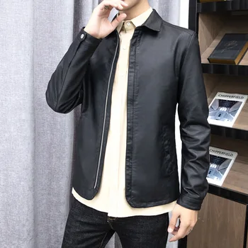 2021 mužov jeseň klope nový kožená bunda, mládež tenký, moderné a pekný PU kožené sako