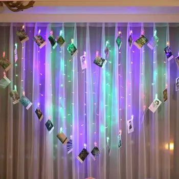 2X1.5M 128 LED Karty Foto Klip Víla cencúľ Opony String Svetlo Vianočné Girlandy Svadobné Party Valentines Dekorácie svetlá