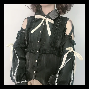 Princess tea party sladké lolita top elegantné kawaii dievča kríž obväz viktoriánskej tričko voľné gothic lolita tričko cosplay loli
