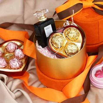 Candy Box Balenie Box Darčeka High-end Darčeka Kolo Flanelové Vianočné Kolo Orange Bowknot Farbou Súčasnosti Stroage Box