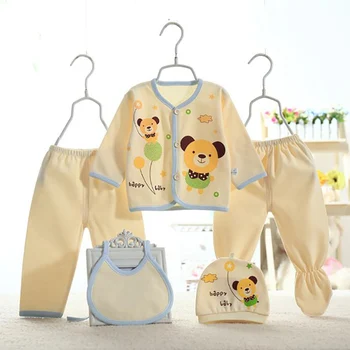 Bavlna Cartoon Novorodenca Šaty, Oblek pre Baby Chlapci/Dievčatá (5 ks/set) ružová modrá žltá