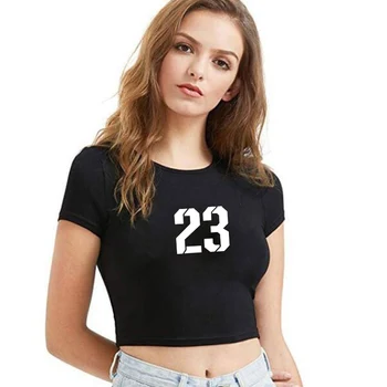 Šport Ženy T-shirts Číslo 23 Tlač Topy Krátky Rukáv, Krátke Sexy Typ Fitness Beží T-Shirt