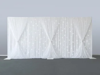 3M x 6M hviezdnou Čisté Svadobné Biele Pozadie s krásnym koristi Svadobné Fáze Výzdobu, vrátane závesy a led svetlom