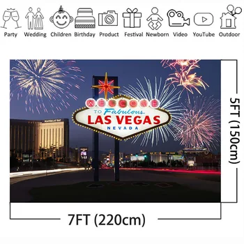 Vitajte v Las Vegas Tému Party Kulisu pre Fotografovanie Ohňostrojov Noc Mesto Pozadí Birthday Banner Prop Slávnej Turistické Lokality