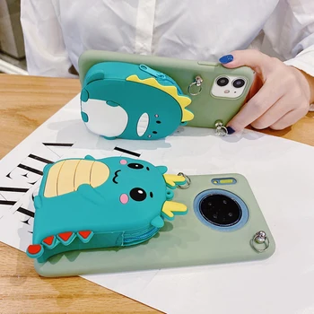 Cartoon 3D Silikónové Dinosaura Peňaženky Prípade Huawei P Smart Z Y Pro P40 Lite E P30 Pro P20 Lite 2019 Roztomilé Mäkké Pokrytie