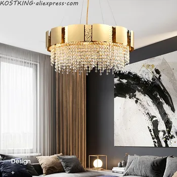 Moderné krištáľový luster Pre obývacia izba Luxusné krištáľové lampy zlato z nehrdzavejúcej ocele luster jedáleň osvetlenie