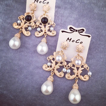 Móda vintage kvet Imitácia pearl náušnice pre ženy drop pearl náušnice šperky Vintage Vzorované Zlatá Farba