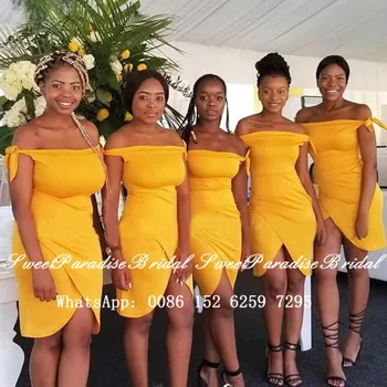 Zlato Žltá Krátke Bridesmaid, Šaty 2020 Loď Krku Ženy Predné Split Plášť Svadobné Party Šaty Šaty Vestidos