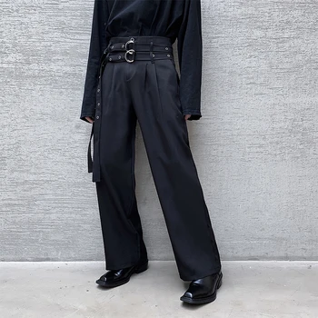 Muž Harajuku Streetwear Vintage Módy Nohavice Muži Jeseň Nový Dvojitý Pás Voľné Rovno Širokú Nohu Bežné Nohavice