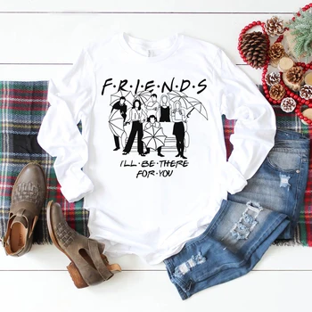Nové Móde Priateľov Tv Show Ženy T-shirt Písmen, Grafické Tlač Estetické Anime Top Bežné Ženské t Dámske Tričko s Dlhými Rukávmi