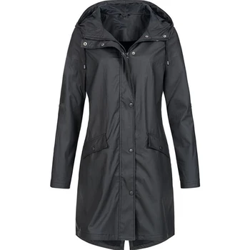 Štýlové dámske jednofarebné pláštenka s kapucňou, na ulici nepremokavé dlhá srsť vetru coats plus veľkosť teplá bunda s kapucňou