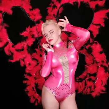Červená kožená kombinéza sexy party girl jumpsuit nočný klub bar dj stage tanečné nosiť ženy, bar oblečenie