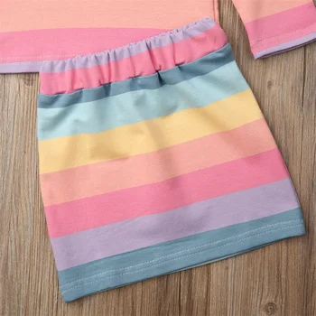 2 KS Baby Dievčatá Oblečenie Nastaviť, Batoľa, Dieťa Pruhované tričko Topy+ Mini Sukne Oblečenie 1-6 Rok Deti Oblečenie Sady