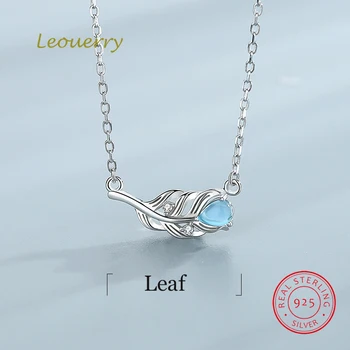 Leouerry 925 Sterling Silver Leaf Modré Crystal Prívesok, Originálny Náhrdelník Jednoduché Krátke Clavicle Reťazca Náhrdelník Pre Ženy Šperky