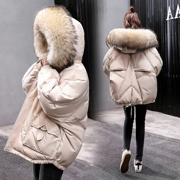 Krátke bavlnené čalúnená oblečenie žien, nové zimné 2020 voľné kapucňou veľké vlasy golier kórejský voľné žien dole látková bunda