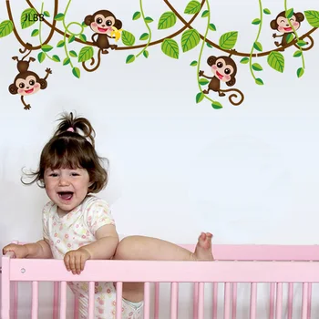 Roztomilý mini monkeys Samolepky na Stenu pre deti izba Umenie Obtlačky Vinyl 3D zvieratá, rastliny, Tapety, nálepky, spálne, detskej izbe domova