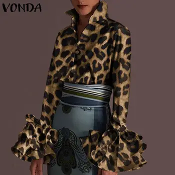 Ženy'Tunic Blúzka Leopard Print Office Dámy Košele 2021 VONDA Vintage Tlačených Topy Žena Tunika Plus Veľkosť S-5XL
