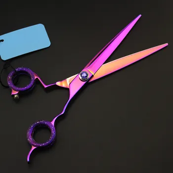 Prispôsobiť logo japonsko 440c 7 palcový fialová psa strihanie vlasov nožnice na rezanie holič makas psa cut kadernícke nožnice na plech nožnice