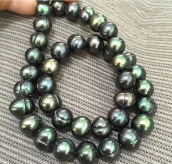 OBROVSKÉ 17inch ohromujúci tahitian 10-11 mm zelená čierna perla náhrdelníky