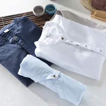 2020 Summer New Men's Shirt Casual Short Sleeve Stand Collar Linen Shirt Plus Size Men's Clothing Camisas Para Hombre