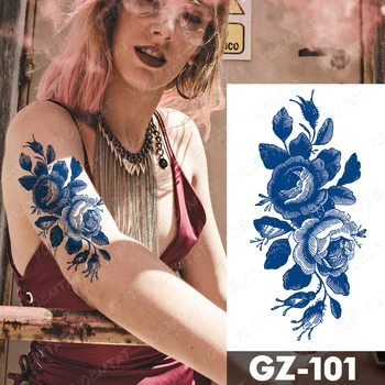 Šťava Atrament Tetovanie Body Art Trvalé Vodotesné Dočasné Tetovanie Nálepky Line Pivónia, Kvety Tetovanie Rameno Falošné Henna Rose Tatto Ženy