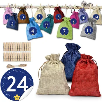 Vianočné Vzor Candy Bag 1-24 Adventný Kalendár Zväzok Bavlnená posteľná Bielizeň Darčeková Taška Domáce Dekorácie Vianočné Ozdoby na Stromček