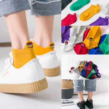 3Pairs Hip hop Vyšívané Výraz Candy Farby Žena Ponožky Happy Fashion Dievčatá Členok Zábavné Ponožky Ženy Bavlna Lete