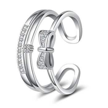 Móda Cubic Zirconia Prstene, Šperky 925 sterling silver Bowknot Nastaviteľný Krúžok pre Ženy Vianočný Darček Drop shipping