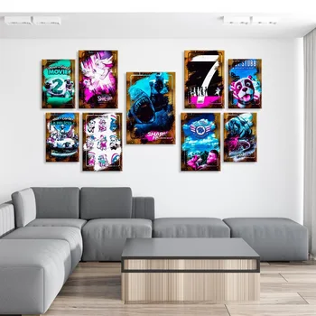 Maliarske plátno Sedem Samurai Shark Noc Plagáty a Tlačí na Steny Umenie Obrázok pre Obývacia Izba Decor Č Rám