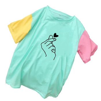 Kúzlo Farieb Spojov T Shirt Ženy Oblečenie Letné Streetwear Bežné Harajuku Kawaii Láska Gesto Tlač Bavlna Topy Camisas Mujer