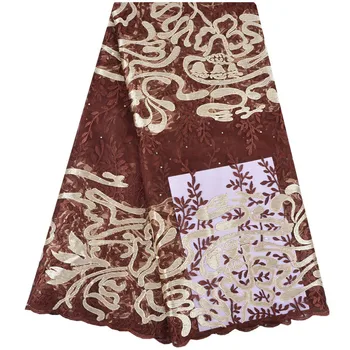 Africké Čipky Textílie 2018 Vyšívané Nigérijský Šnúrky Textílie Svadobné Kvalitné Francúzske Tylu Čipky Textílie Pre Ženy 1207
