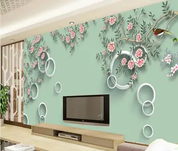 Vlastné 3D kruhu pozadí Čínsky kvet, vták abstraktných de paredel,obývacia izba gauč TV steny, spálne, moderná kruhu tapety