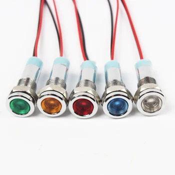 6ZSD.X LED Kovové Kontrolka 6 mm vodotesné signalizačná kontrolka SVETLO 6V alebo 12V 24V 220v káblov pripojte Mosadz niklovanie