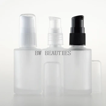 100pcs 30ml Frosted Glass bottle With Press Pump LID Empty Glass Lotion Bottle Cosmetic Packaging 1 Ounce Glass
