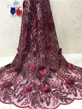 Prúžok Fringe Tvar zlatá farba Ružová, zelená, fialová korálky 3D Kvet Afriky francúzsky Čistej Tkaniny Iskru Sequin Tylu Čipky
