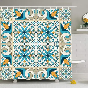 Sprchový Záves Set s Háčikmi 60x72 Textúra Marocký Krásne Farebný Ornament Vzor Bezšvíkové Starý Dizajn a Módne Abstraktné