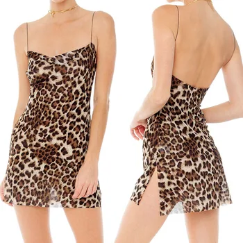 Mini Šaty Pohľadu Polyester Leopard Šatka Šaty Módne Backless Ženy Ženy Šaty, Sexy Leopard Vytlačené Strany Klubu Popruhy