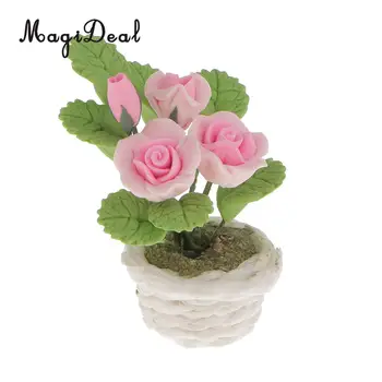 1:12 Rozsahu Domček Pre Bábiky Miniatúrne Hlinené Pink Rose Flower Pot Domov Spálňa Záhrada Dvore Dekor Príslušenstvo Deti Deťom Darček