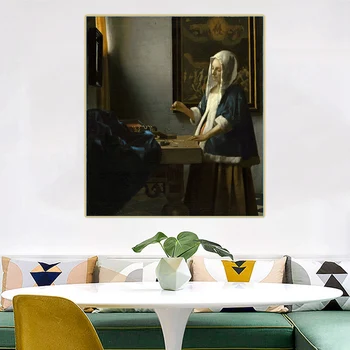 Citon Johannes Vermeer《Žena Drží Rovnováhu》Plátno olejomaľba Umenie Obrázok, Plagát, Slávny obraz na Stenu Dekor Domáce Dekorácie